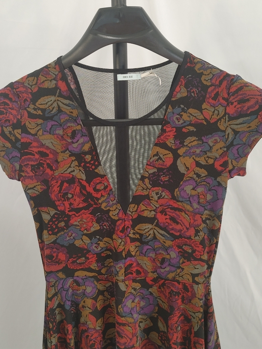 Kimchi Blue Floral Fit Flare Dress Small Mesh V Neck Skater Boho - Picture 3 of 13
